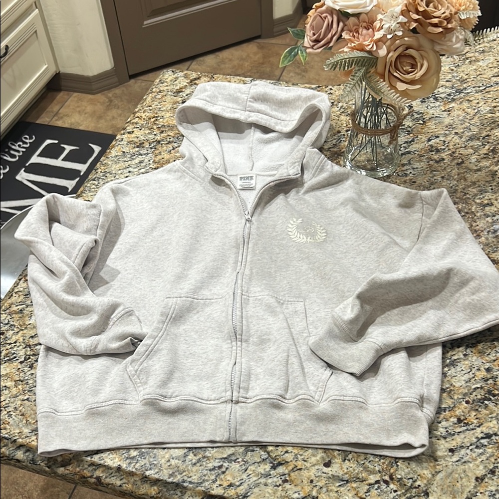 Pink  Zip-Up Hoodie with Embroidered Logo